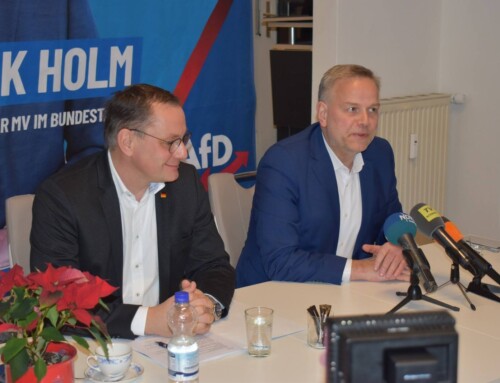 AfD Pressekonferenz zum Wahlkampfauftakt in MV mit Holm und Chrupalla